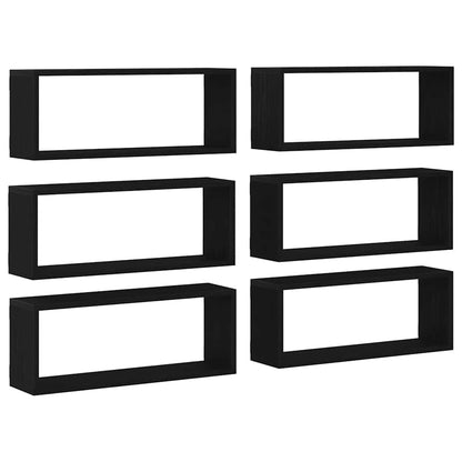 vidaXL Wall Shelves 6 pcs Black Oak 60 x 15 x 23 cm Engineered Wood 6