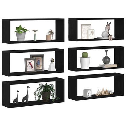 vidaXL Wall Shelves 6 pcs Black Oak 60 x 15 x 23 cm Engineered Wood 3
