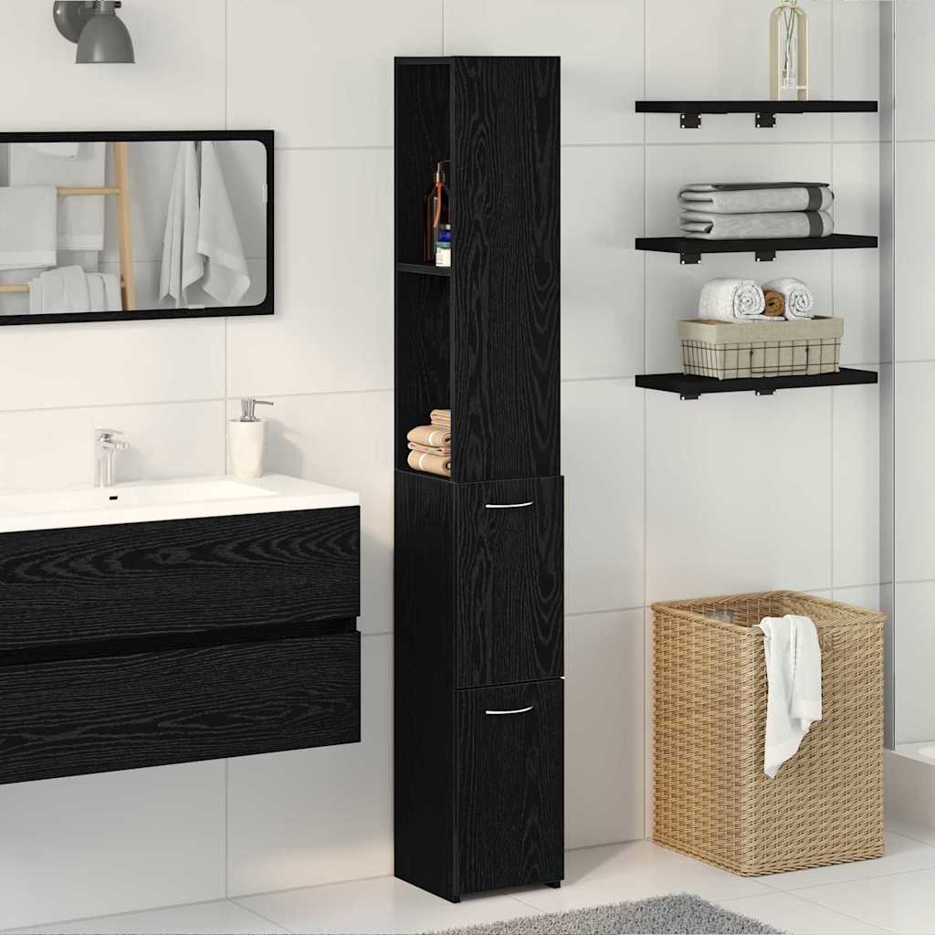 vidaXL Bathroom Cabinet Black Oak 25 x 25 x 170 cm Engineered Wood 1