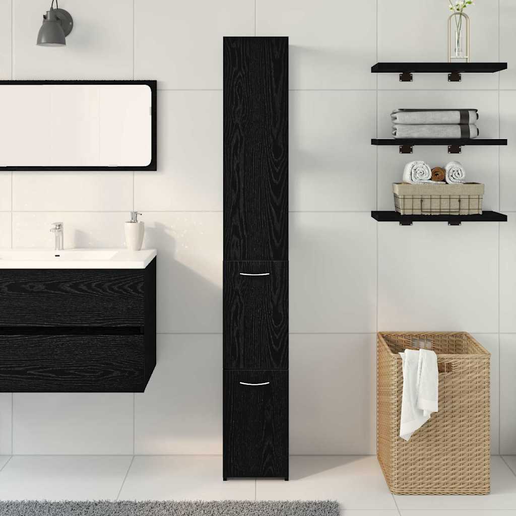 vidaXL Bathroom Cabinet Black Oak 25 x 25 x 170 cm Engineered Wood 4