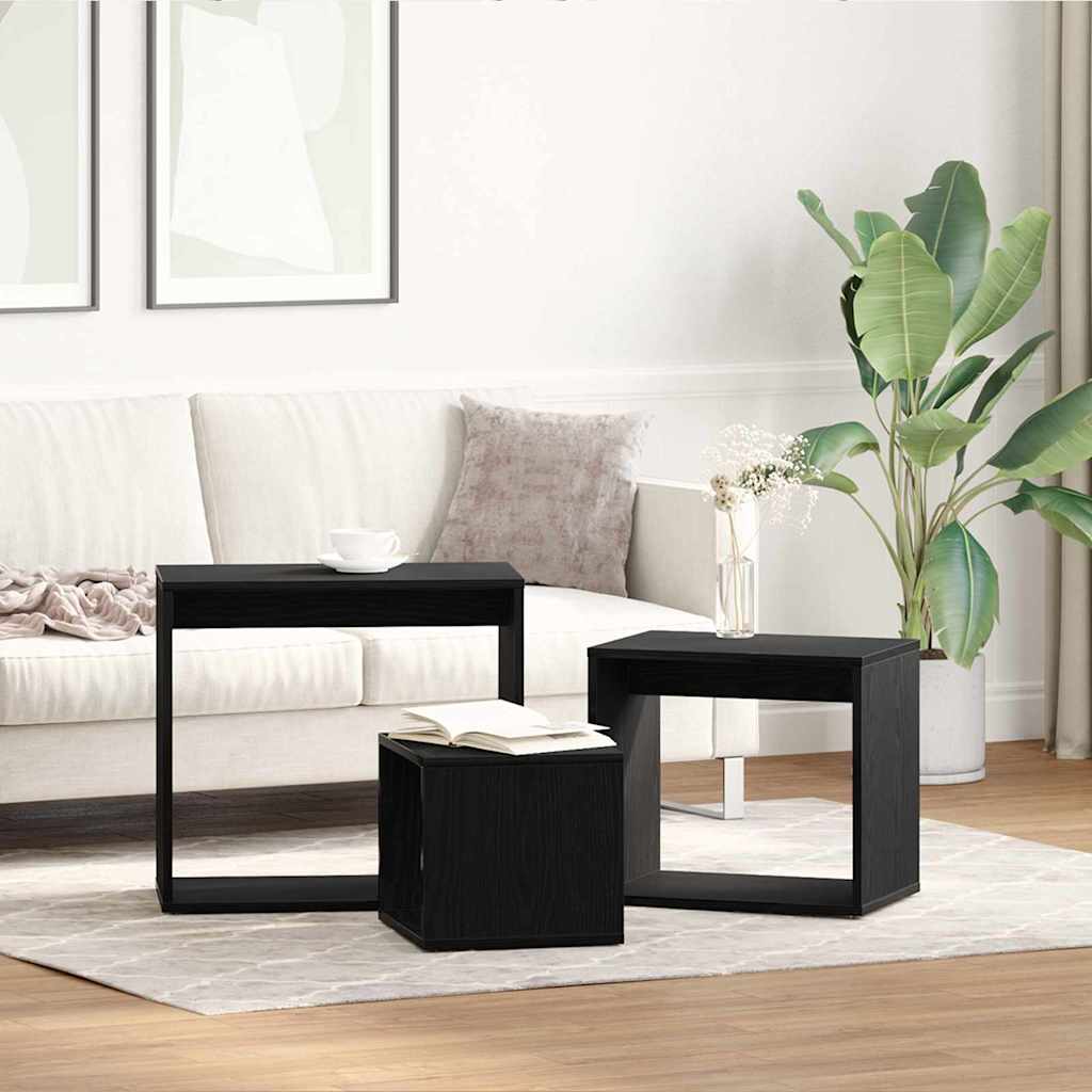 vidaXL Nesting Table 3 pcs Black Oak 55 x 30 x 50 cm Engineered Wood 1