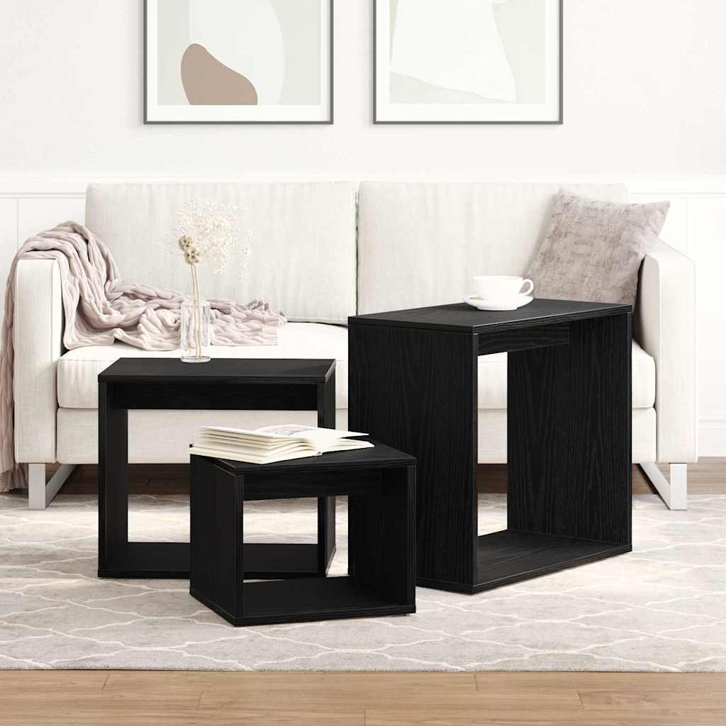 vidaXL Nesting Table 3 pcs Black Oak 55 x 30 x 50 cm Engineered Wood 4