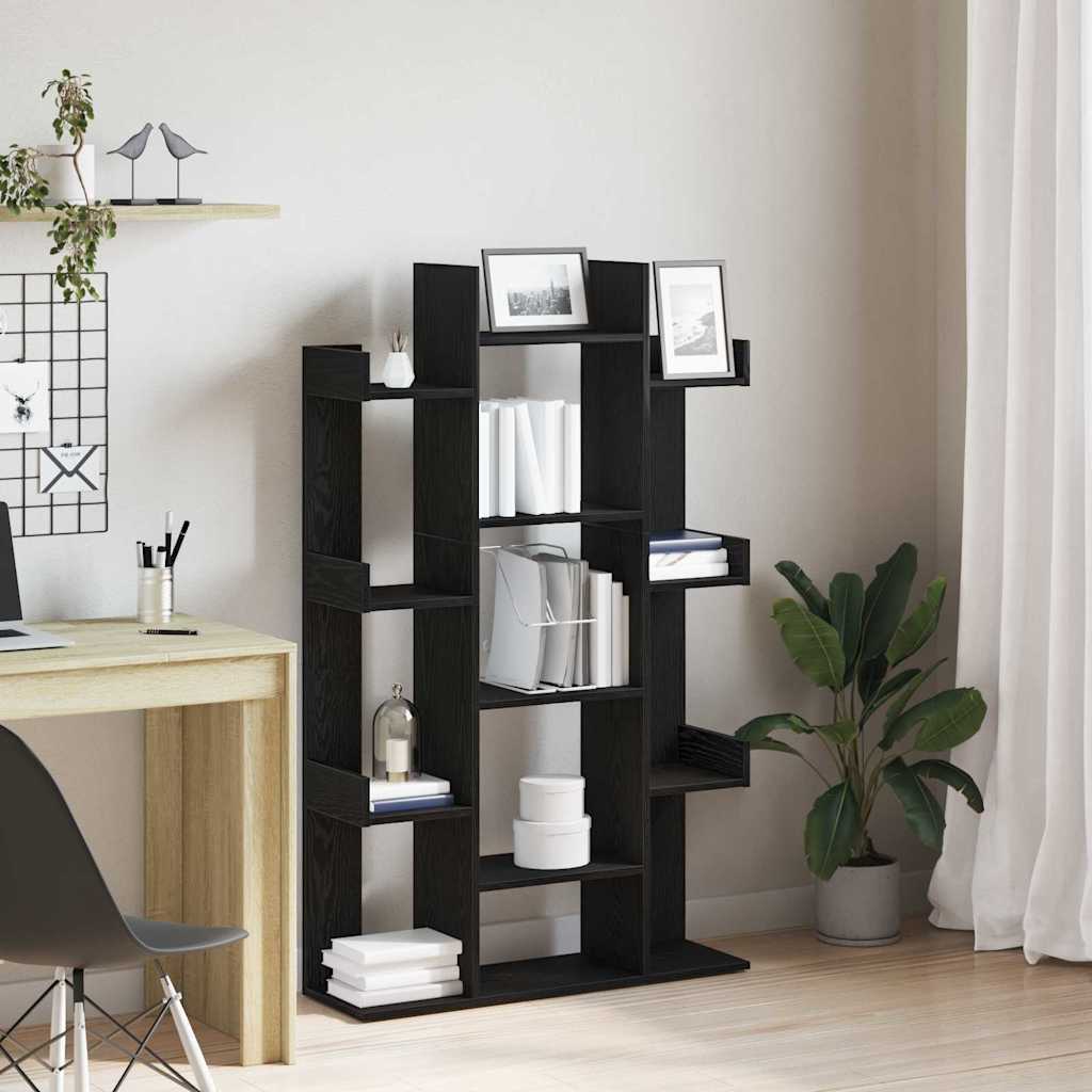 vidaXL Bookcase 13-Tier 86 x 25.5 x 140 cm Engineered Wood Black Oak 1