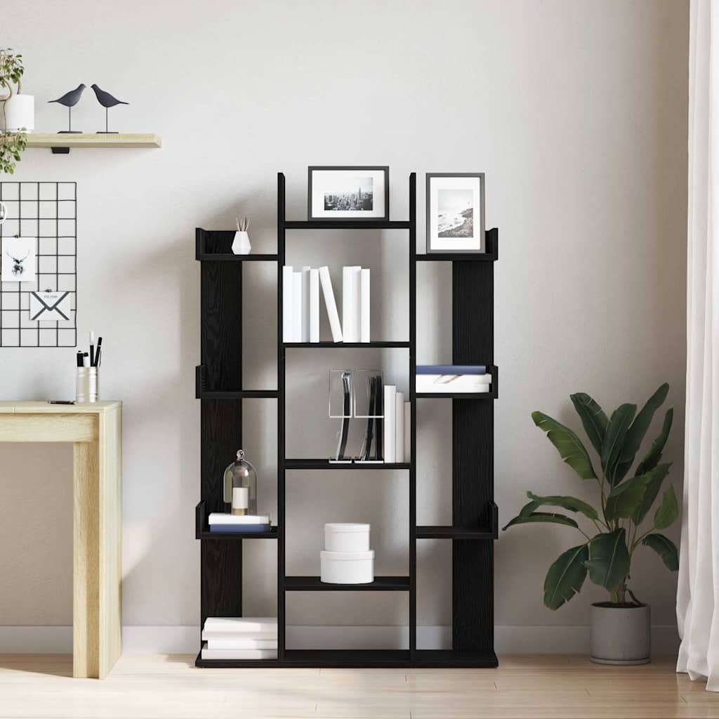 vidaXL Bookcase 13-Tier 86 x 25.5 x 140 cm Engineered Wood Black Oak 4