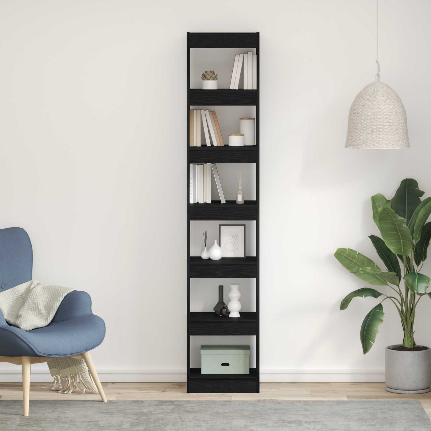 vidaXL Book Cabinet 6-Tier 40 x 30 x 198 cm Engineered Wood Black Oak 1