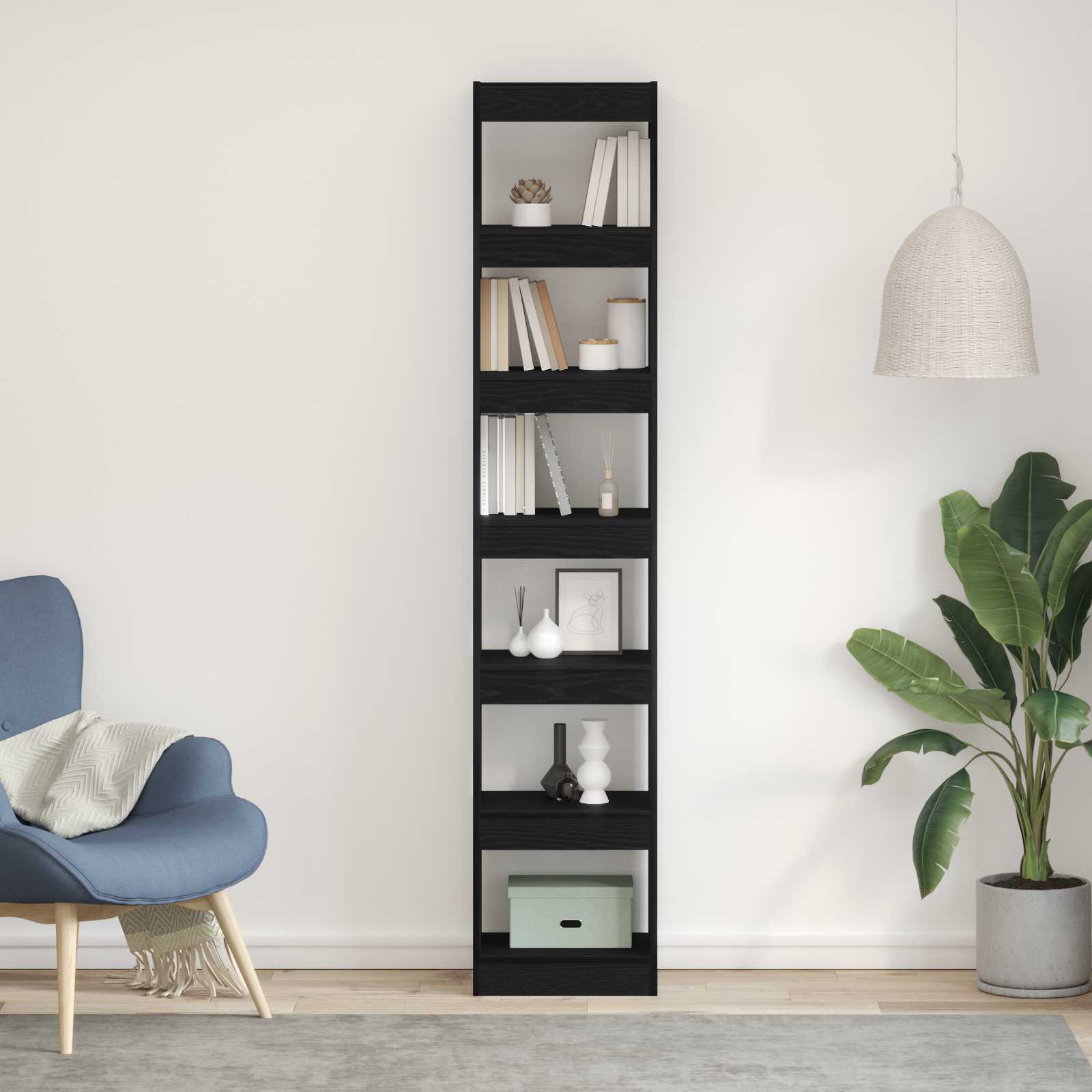 vidaXL Book Cabinet 6-Tier 40 x 30 x 198 cm Engineered Wood Black Oak 1