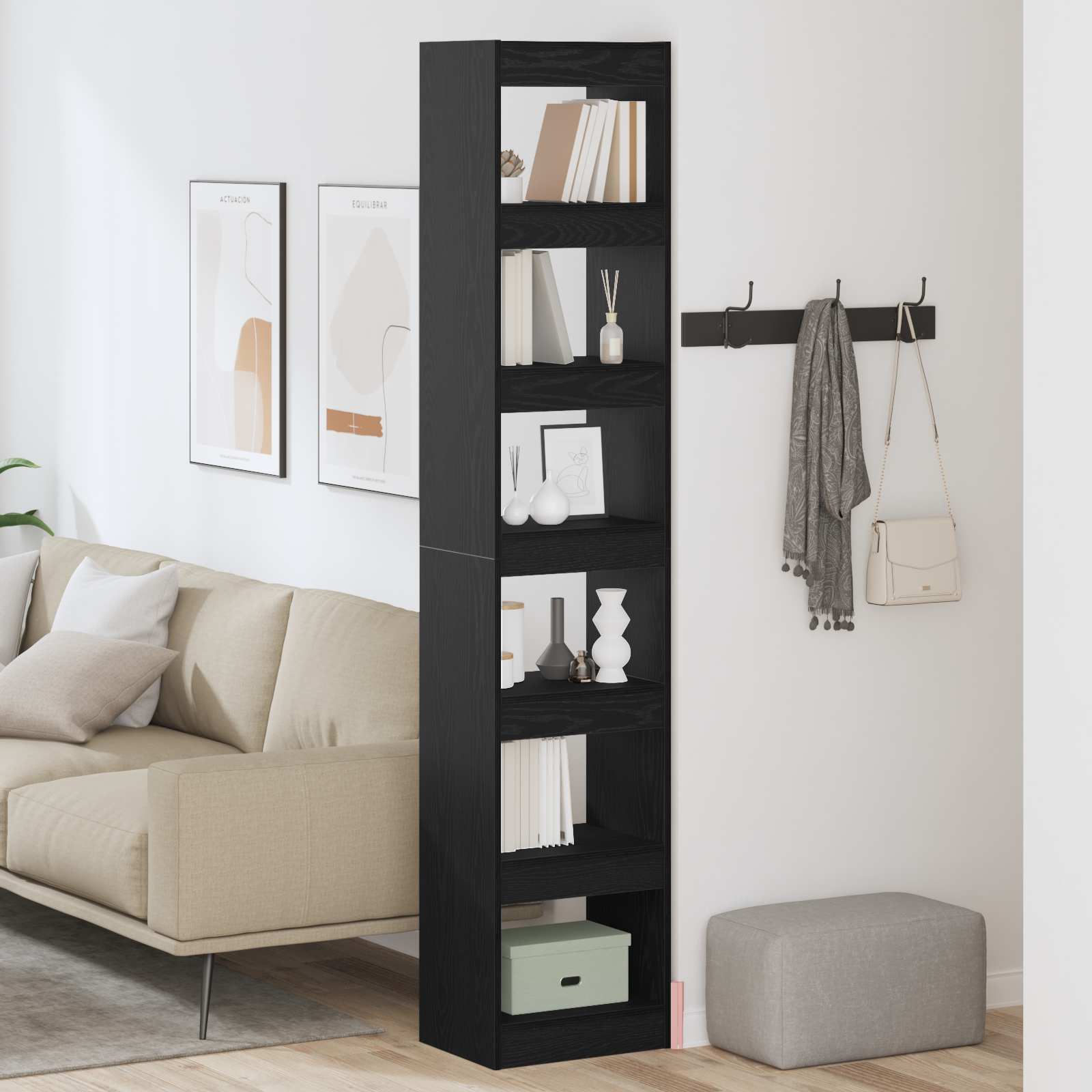 vidaXL Book Cabinet 6-Tier 40 x 30 x 198 cm Engineered Wood Black Oak 4