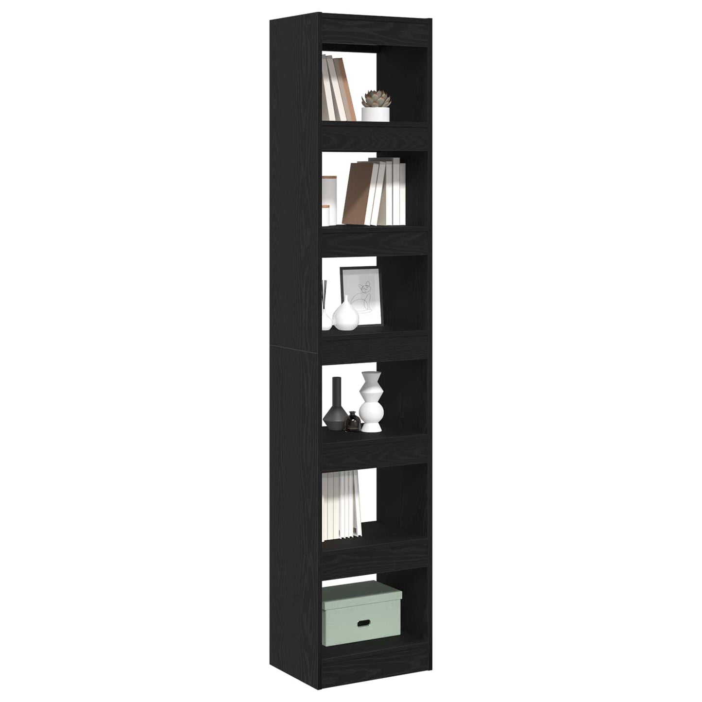 vidaXL Book Cabinet 6-Tier 40 x 30 x 198 cm Engineered Wood Black Oak 3