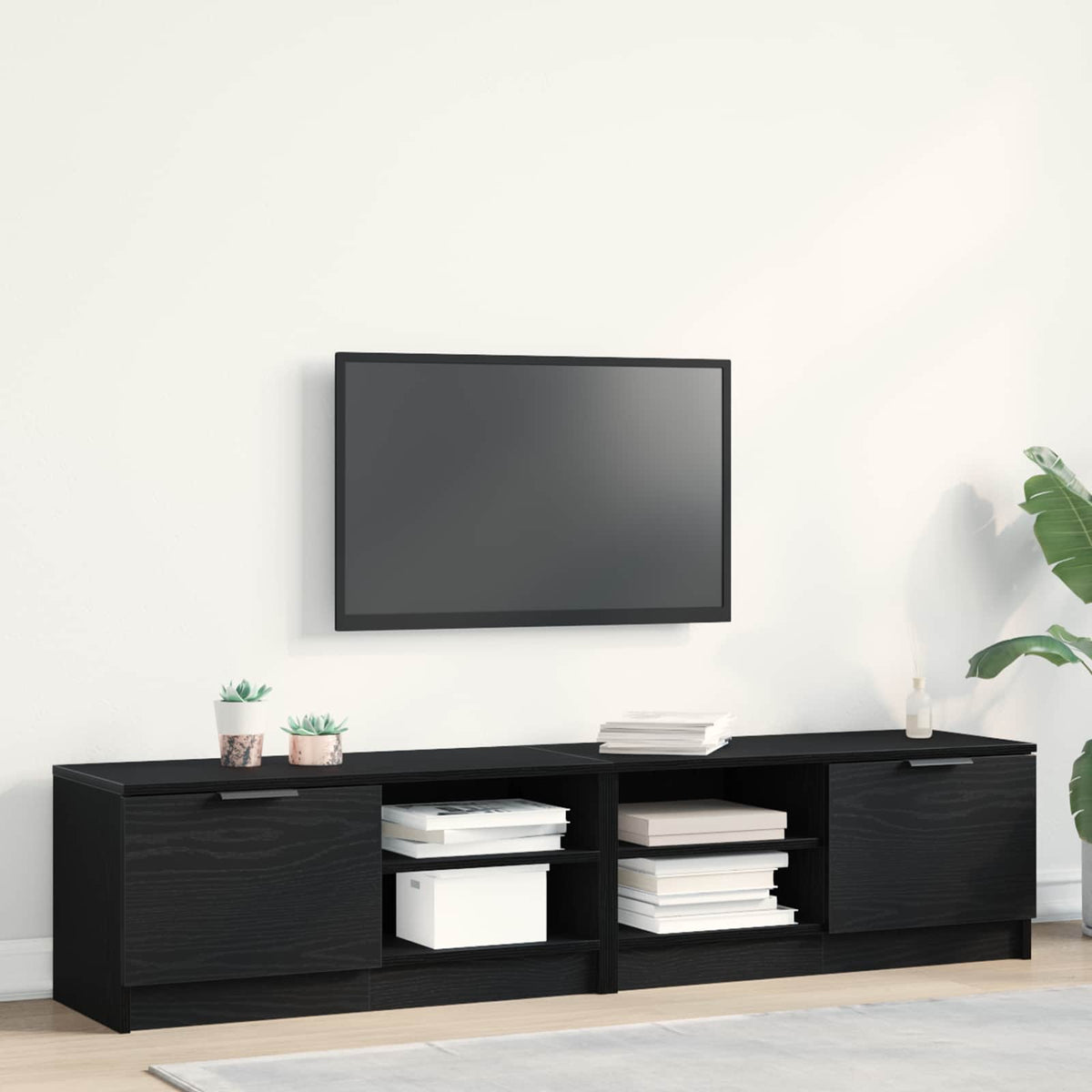 vidaXL TV Cabinet 2 pcs Black Oak Engineered Wood 1