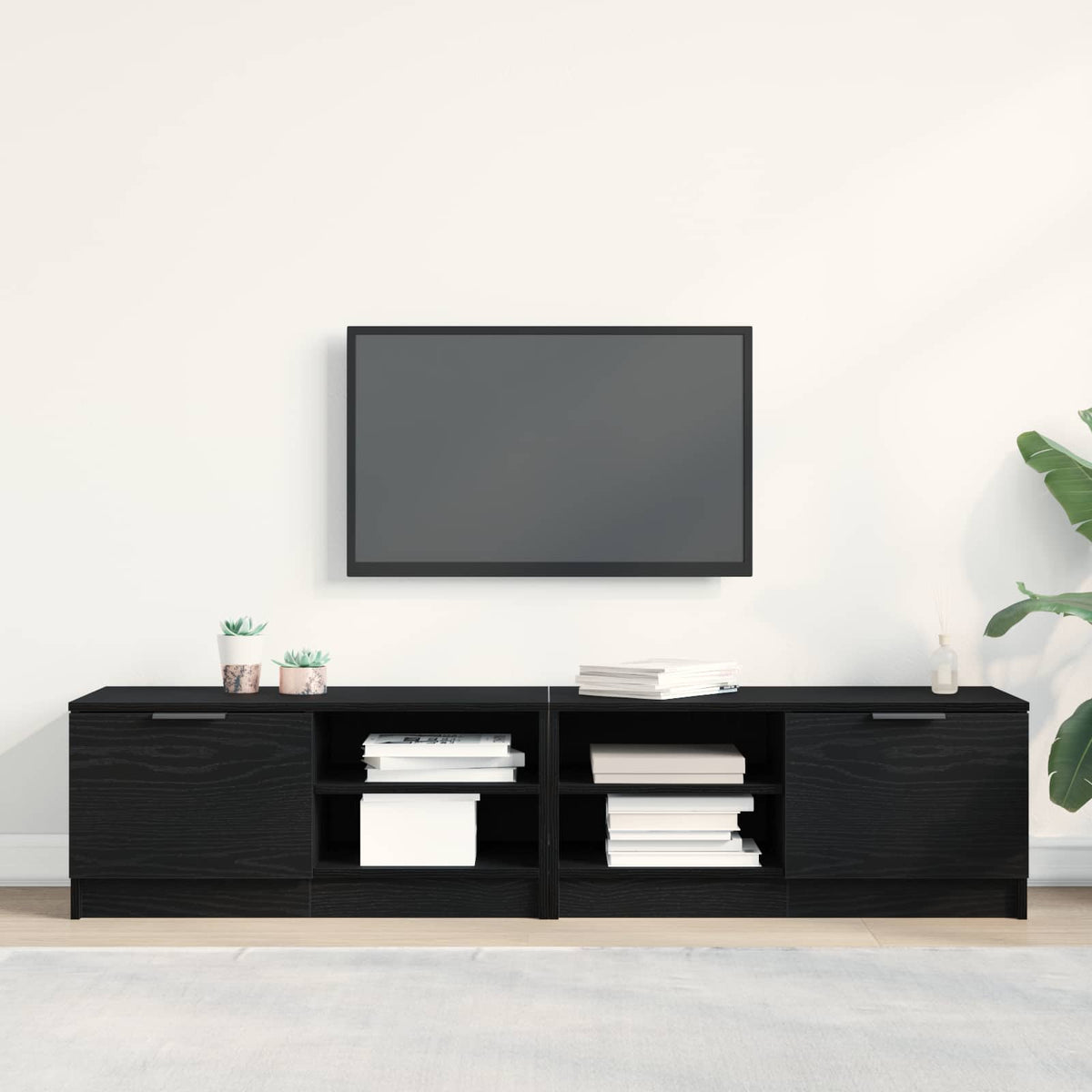 vidaXL TV Cabinet 2 pcs Black Oak Engineered Wood 4