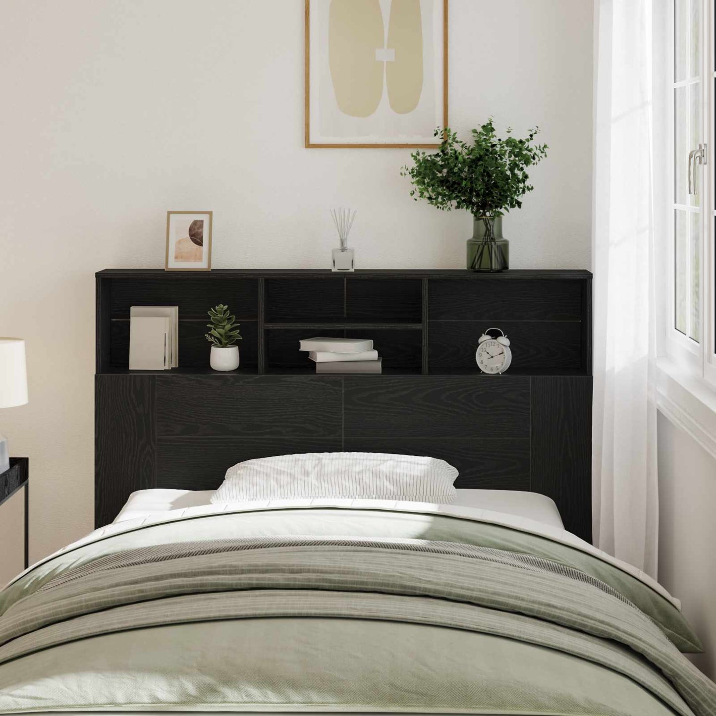 vidaXL Headboard Cabinet Black Oak Engineered Wood 1