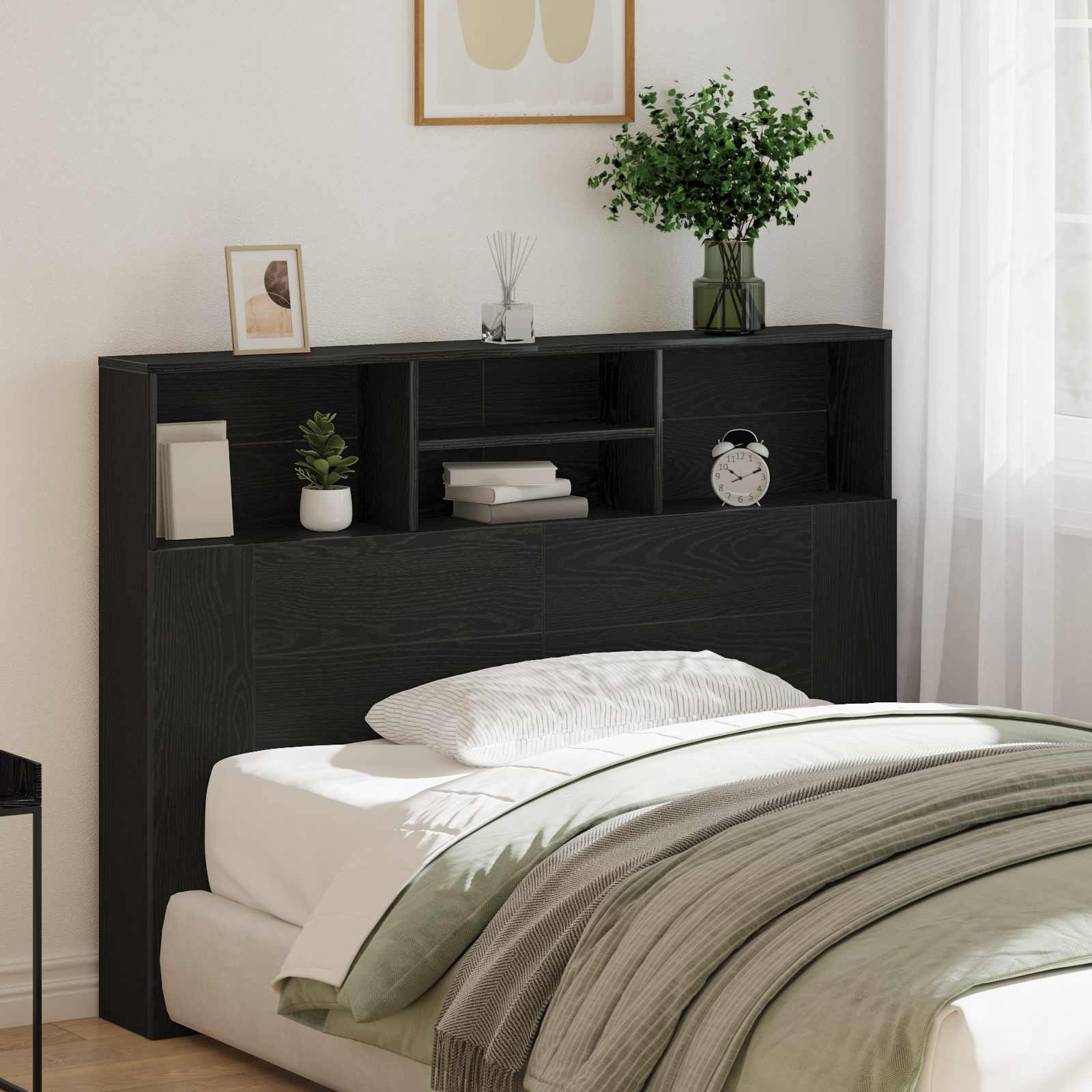 vidaXL Headboard Cabinet Black Oak Engineered Wood 4