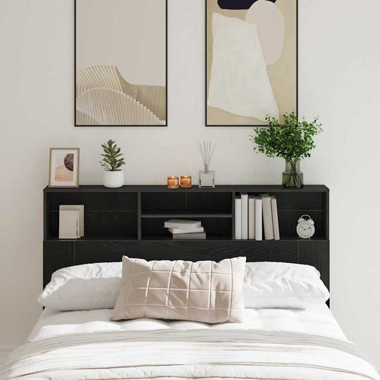 vidaXL Headboard Cabinet Black Oak Engineered Wood with shelves and storage compartments
