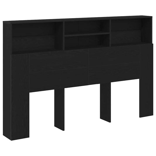 Black oak engineered wood headboard cabinet with open shelving