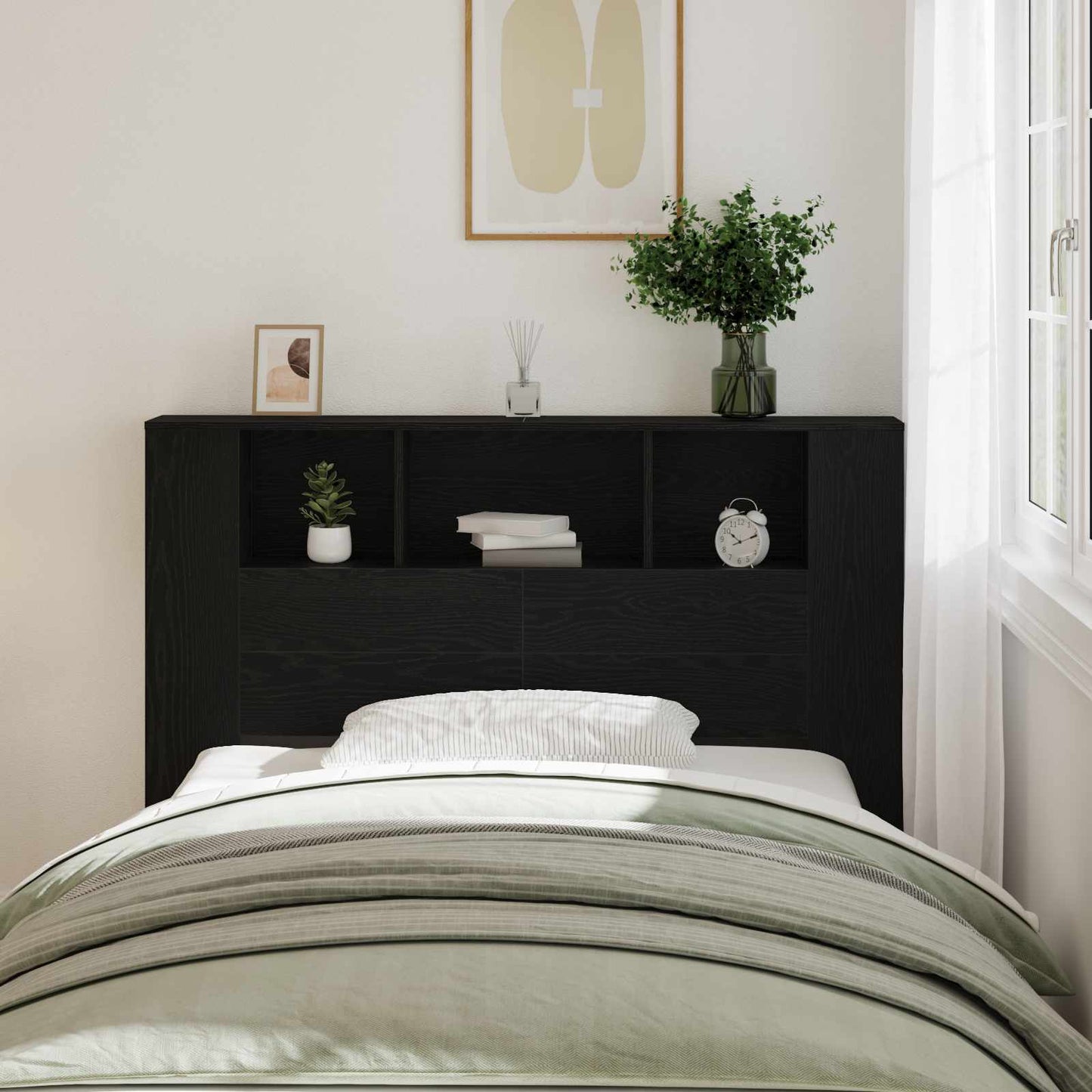 vidaXL Headboard Cabinet Black Oak Engineered Wood 1