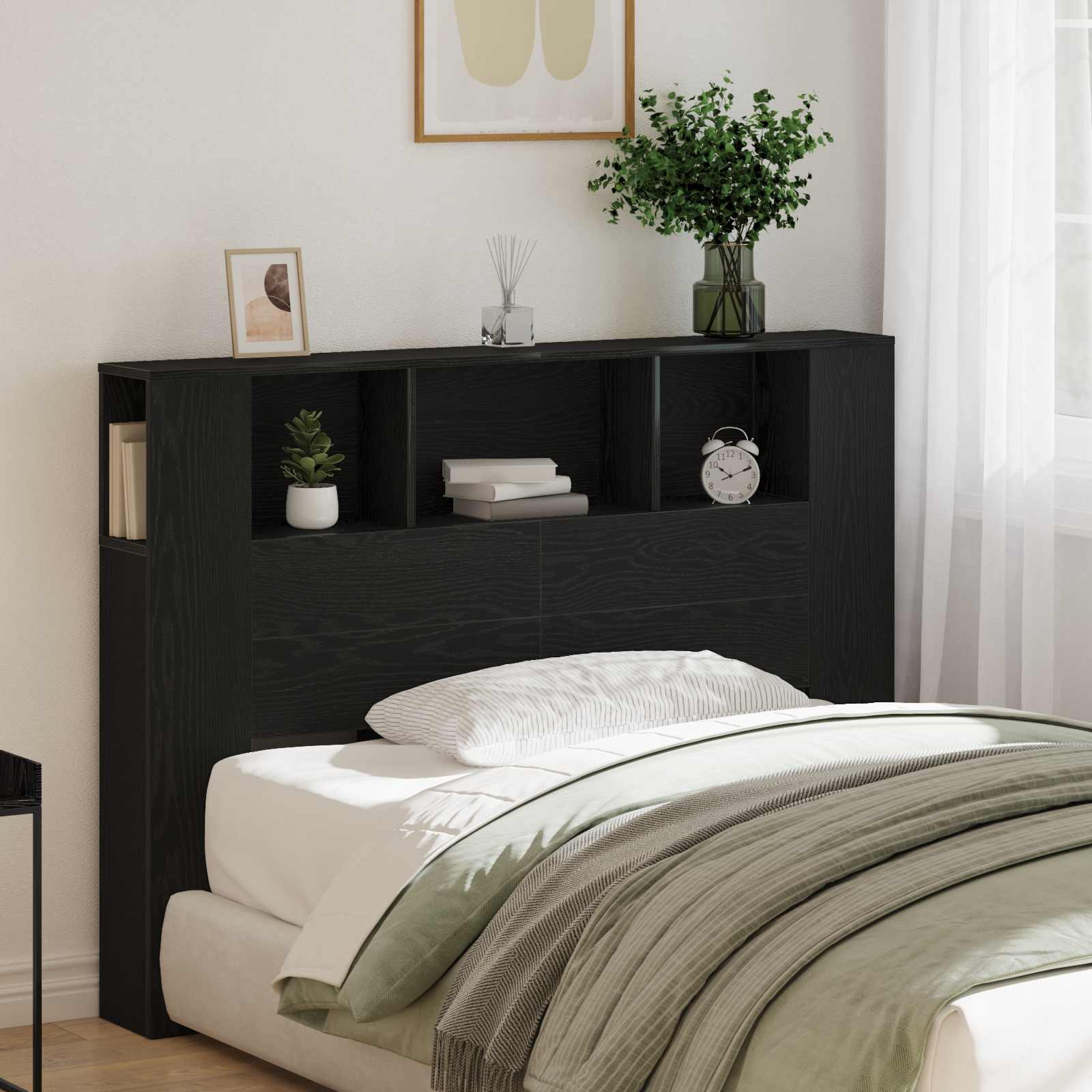 vidaXL Headboard Cabinet Black Oak Engineered Wood 4