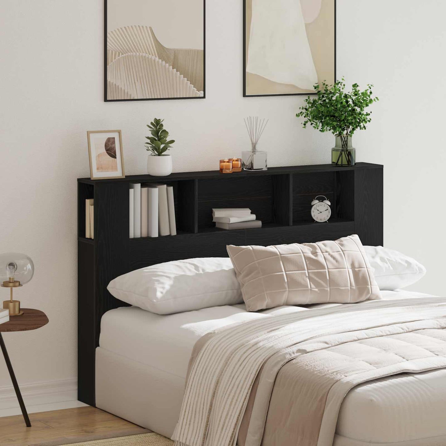 vidaXL Headboard Cabinet Black Oak Engineered Wood 4