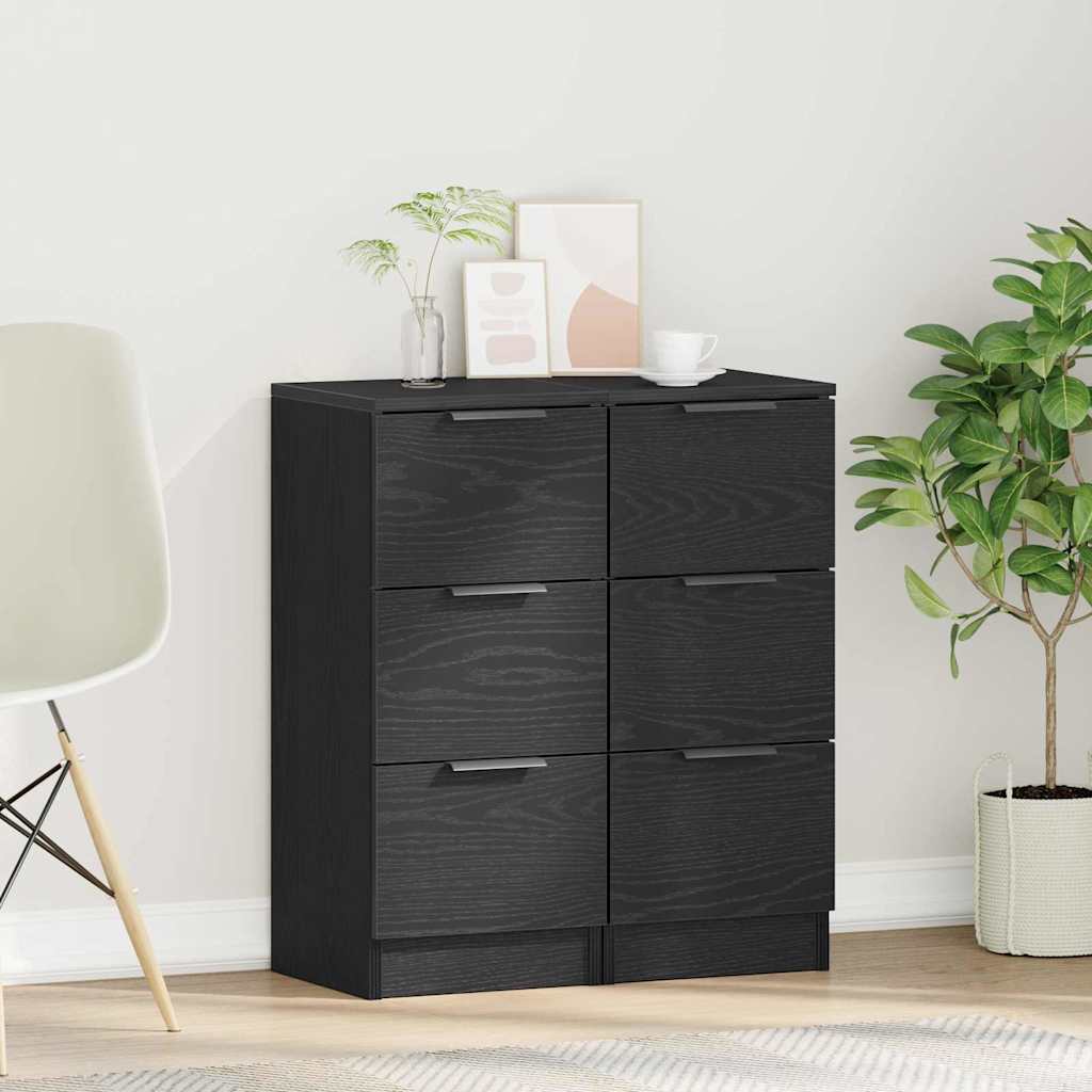 vidaXL Sideboard 2 pcs Black Oak 30 x 30 x 70 cm Engineered Wood 1