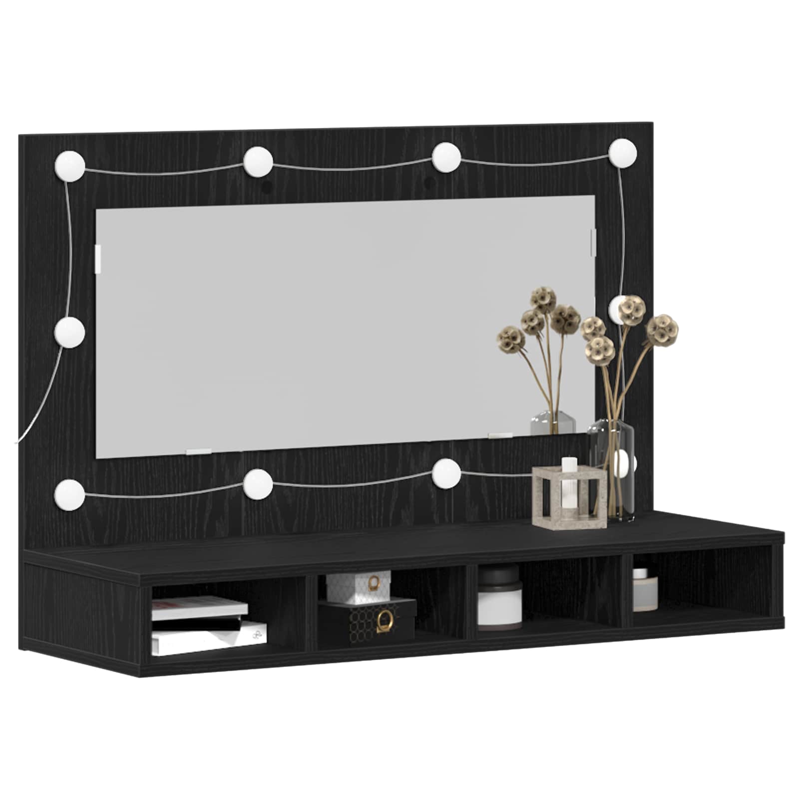 vidaXL Mirror Cabinet Black Oak 90 x 31.5 x 62 cm Engineered Wood 3