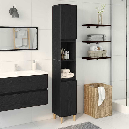 Bathroom Cabinet 30x30x190 cm Engineered Wood Black oak