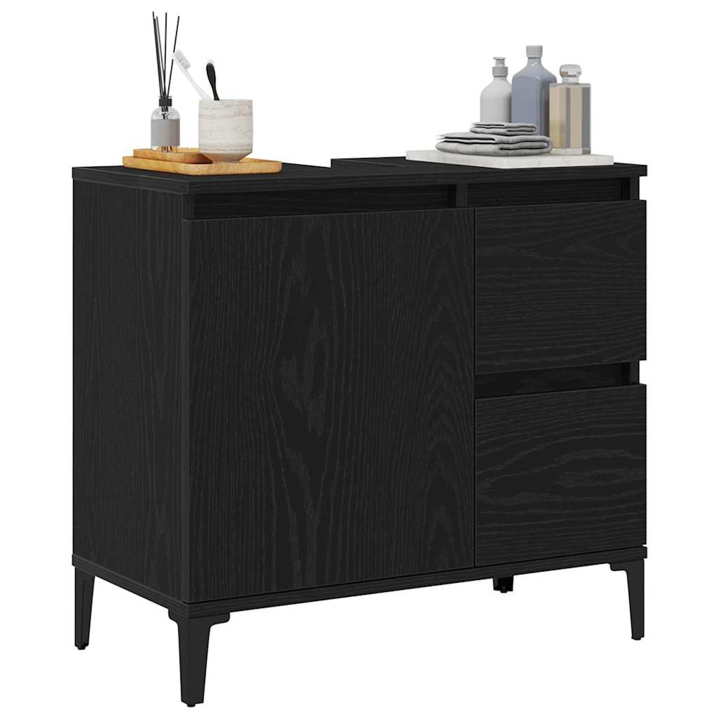 vidaXL Bathroom Cabinet Black Oak 65 x 33 x 60 cm Engineered Wood 3