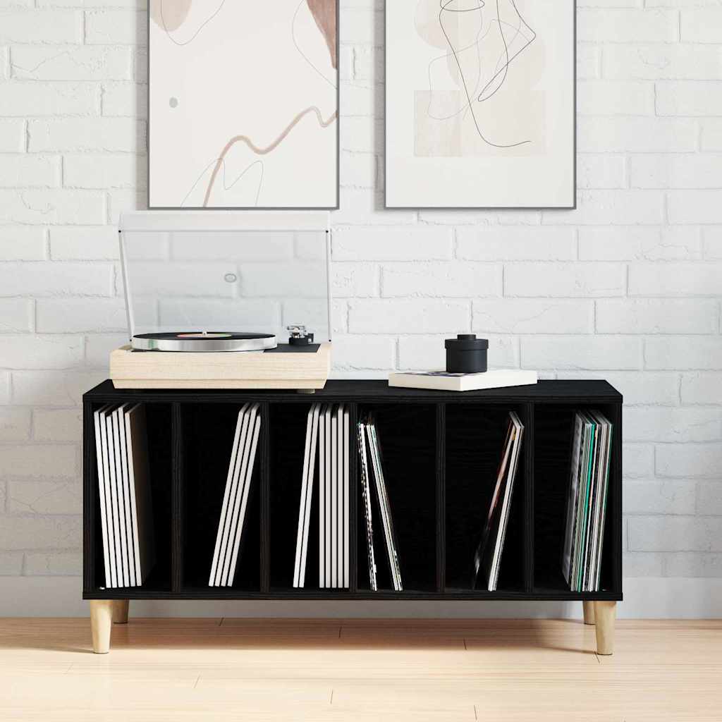 vidaXL Record Cabinet Black Oak 100 x 38 x 48 cm Engineered Wood 4