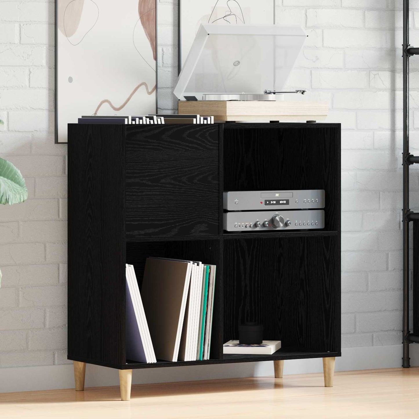vidaXL Record Cabinet Black Oak 84.5 x 38 x 89 cm Engineered Wood 1