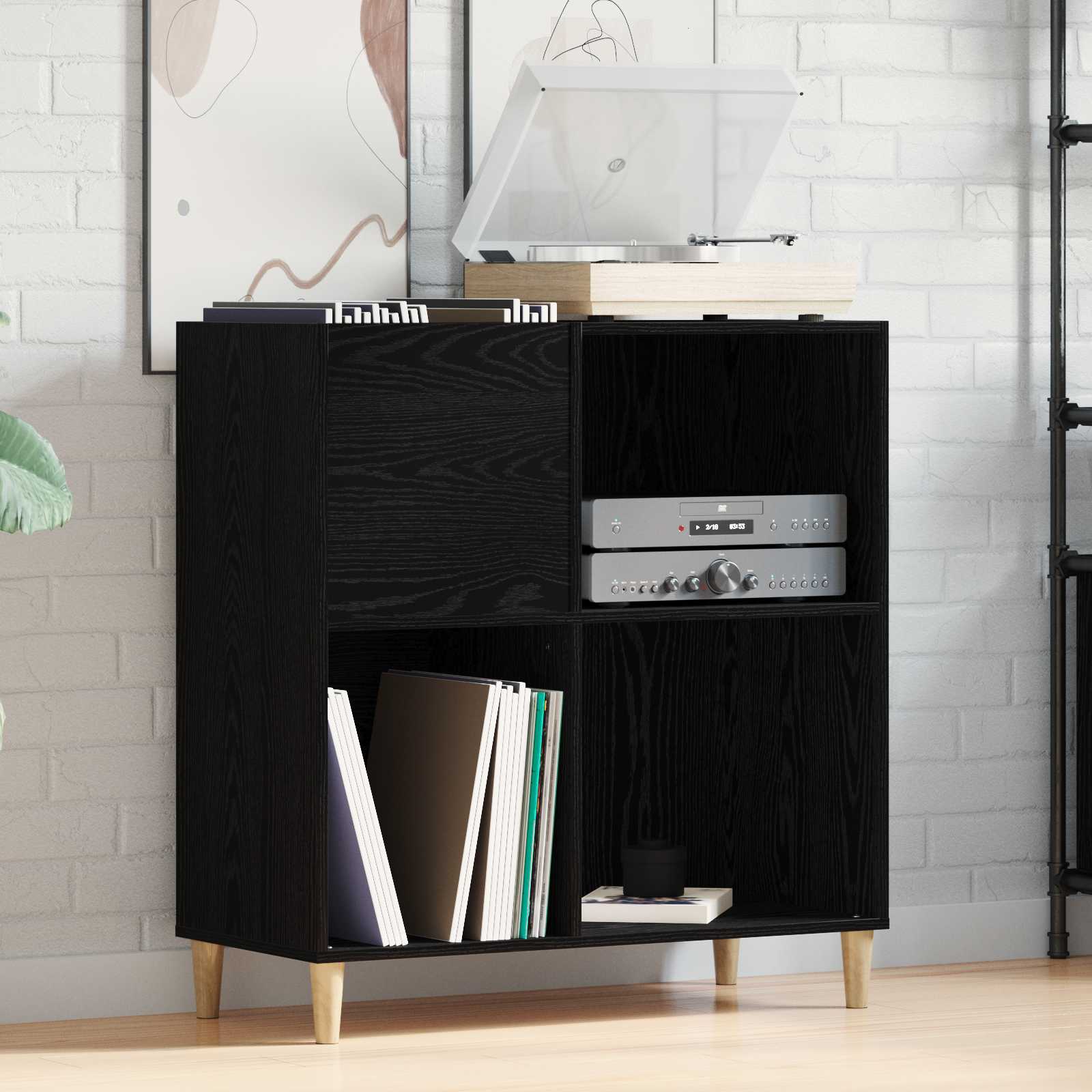 vidaXL Record Cabinet Black Oak 84.5 x 38 x 89 cm Engineered Wood 1