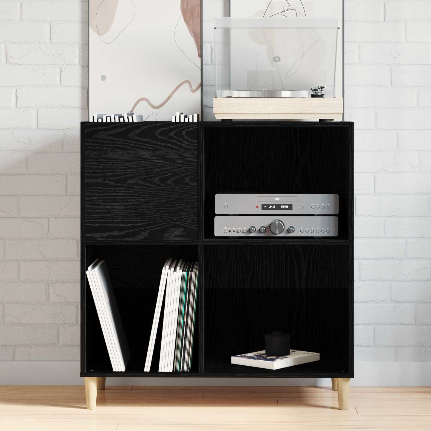 vidaXL Record Cabinet Black Oak 84.5 x 38 x 89 cm Engineered Wood 4