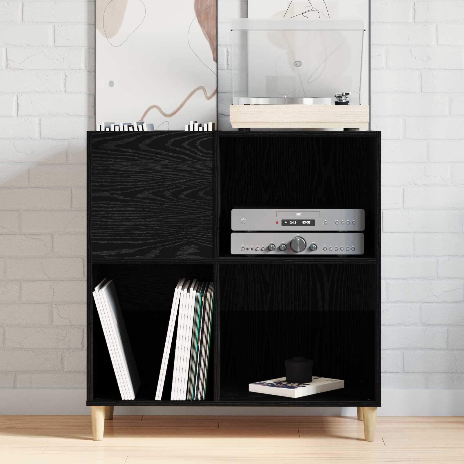 vidaXL Record Cabinet Black Oak 84.5 x 38 x 89 cm Engineered Wood 4