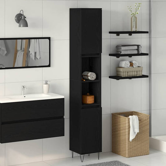 Bathroom Cabinet 30x30x190 cm Engineered Wood Black oak