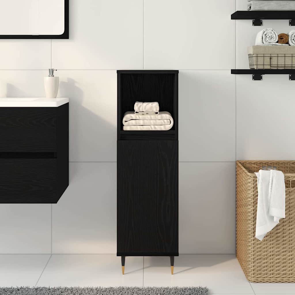 vidaXL Bathroom Cabinet Black Oak 30 x 30 x 100 cm Engineered Wood 4