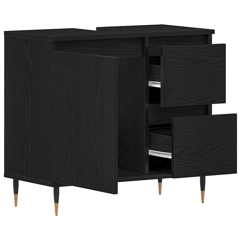vidaXL Bathroom Cabinet Black Oak 65 x 33 x 60 cm Engineered Wood 5