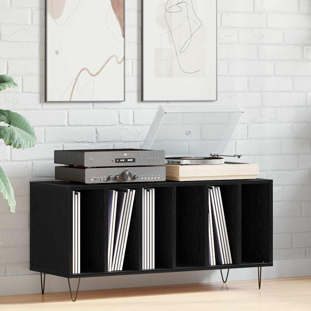 vidaXL Record Cabinet Black Oak 100 x 38 x 48 cm Engineered Wood 1
