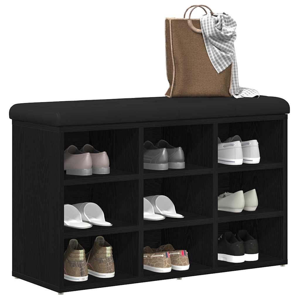 vidaXL Shoe Bench Black 82 x 32 x 50 cm Engineered Wood 3