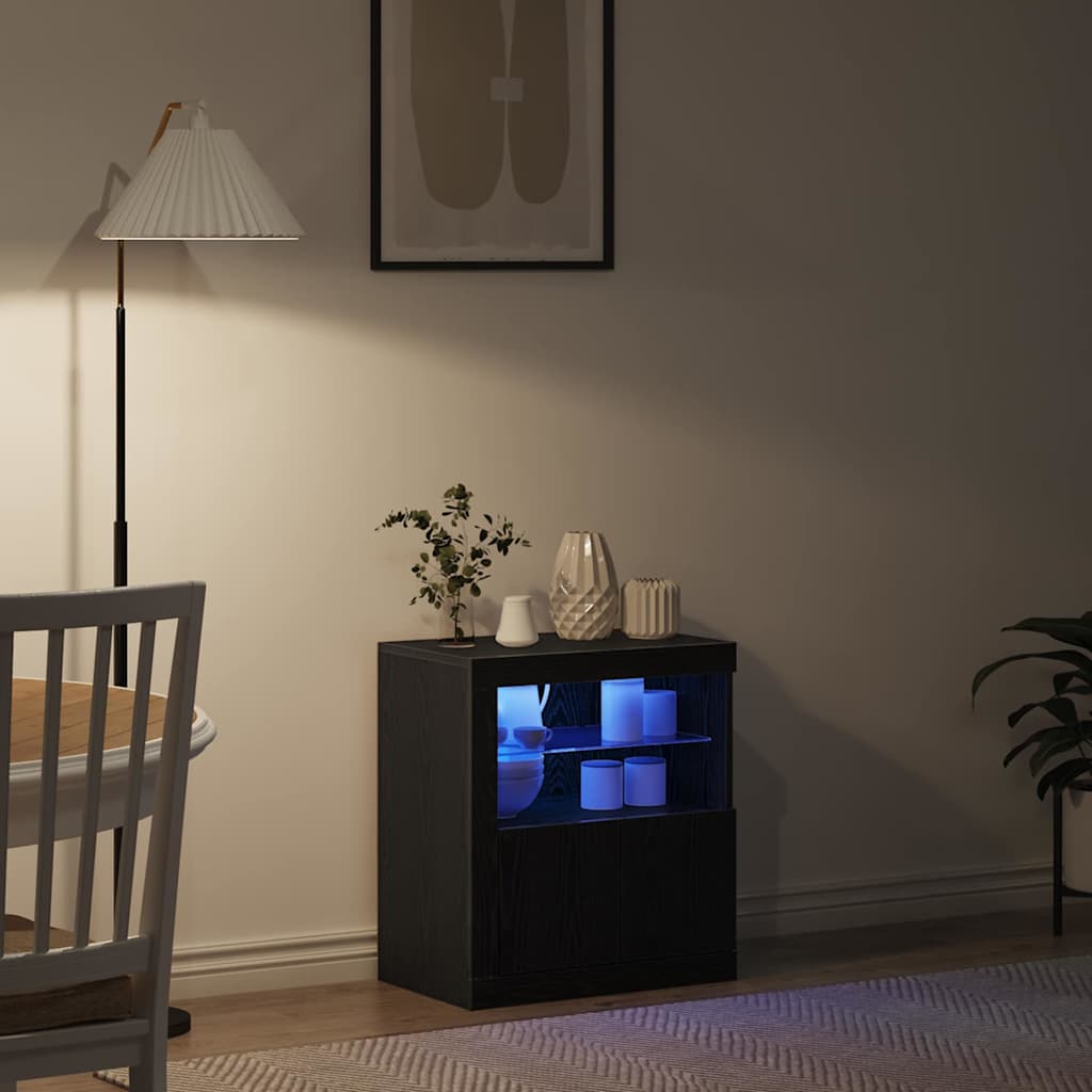 vidaXL LED Sideboard Black 60.5 x 37 x 67 cm Engineered Wood 5