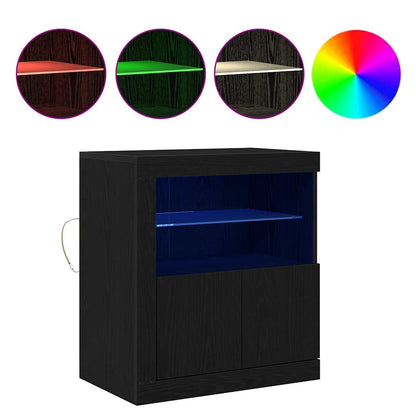 vidaXL LED Sideboard Black 60.5 x 37 x 67 cm Engineered Wood 4