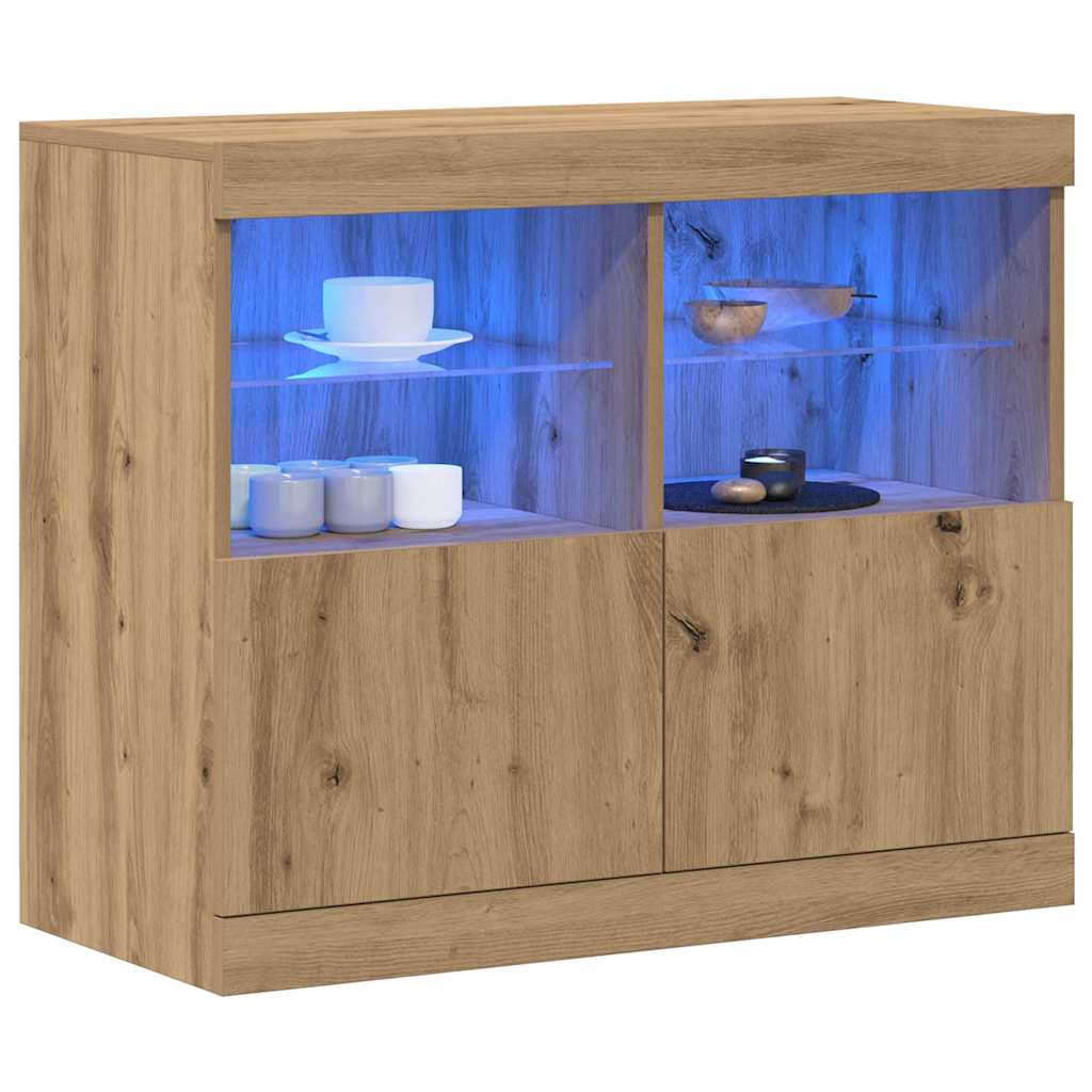 Sideboard with LED Lights 81x37x67 cm Artisan oak