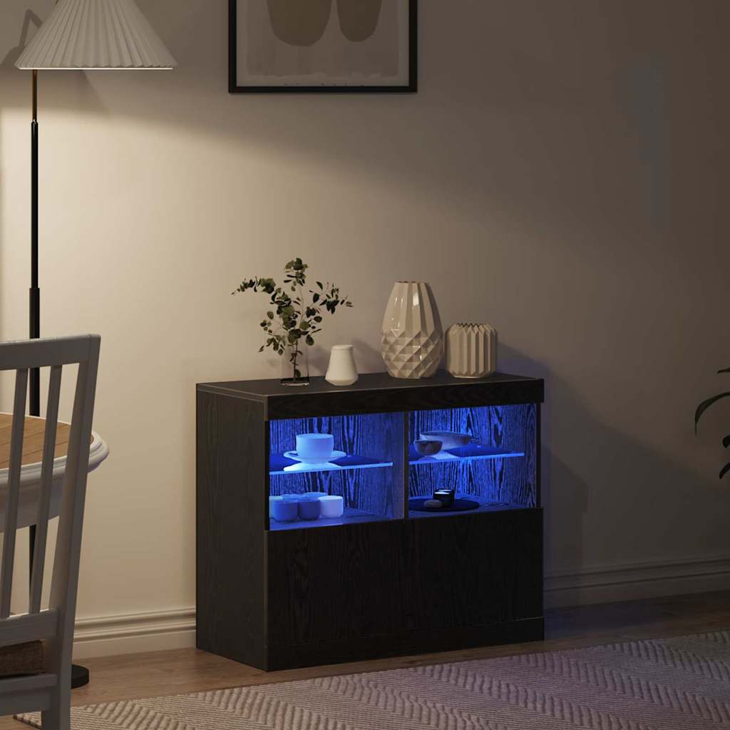 vidaXL LED Sideboard Black 81 x 37 x 66.5 cm Engineered Wood 5