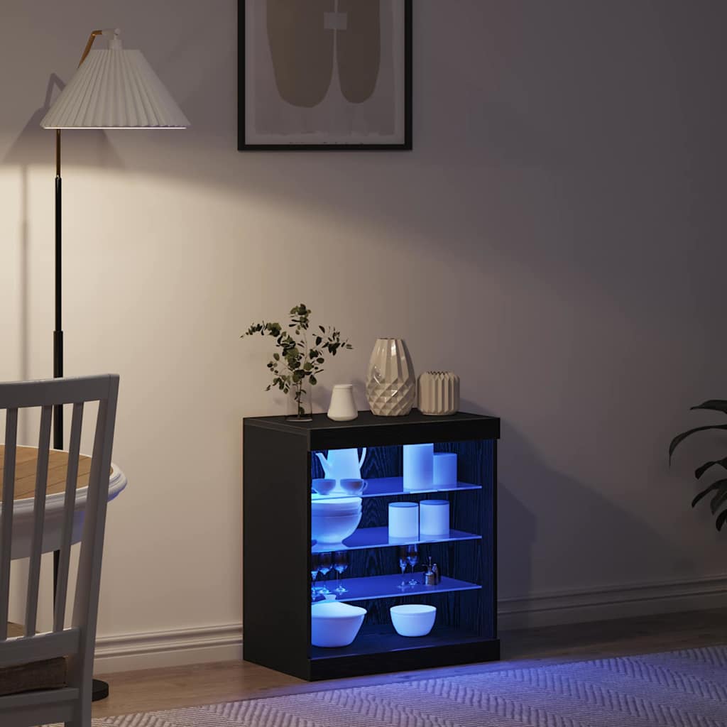 vidaXL LED Sideboard Black Oak 60.5 x 37 x 67 cm Engineered Wood 5