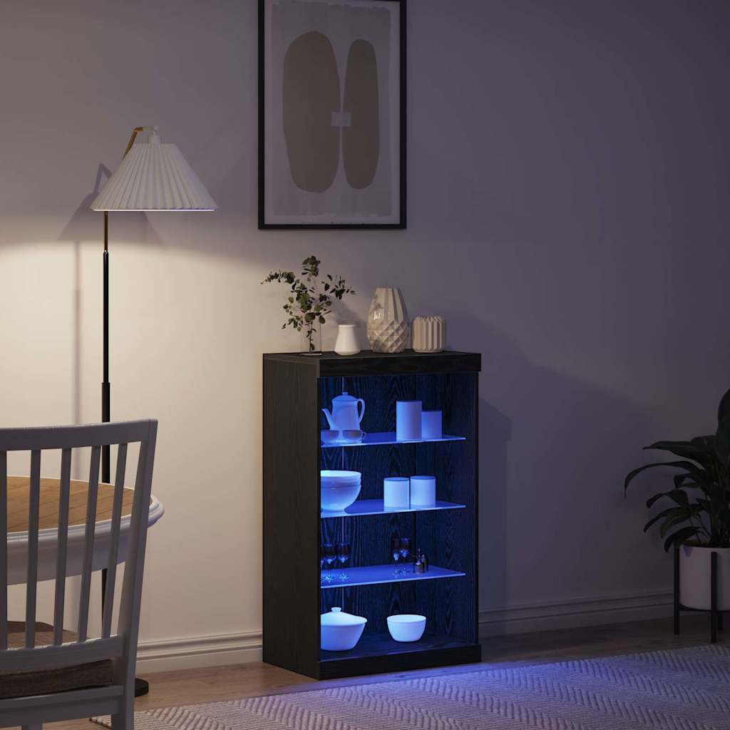 vidaXL LED Sideboard Black Oak 60.5 x 37 x 100 cm Engineered Wood 4