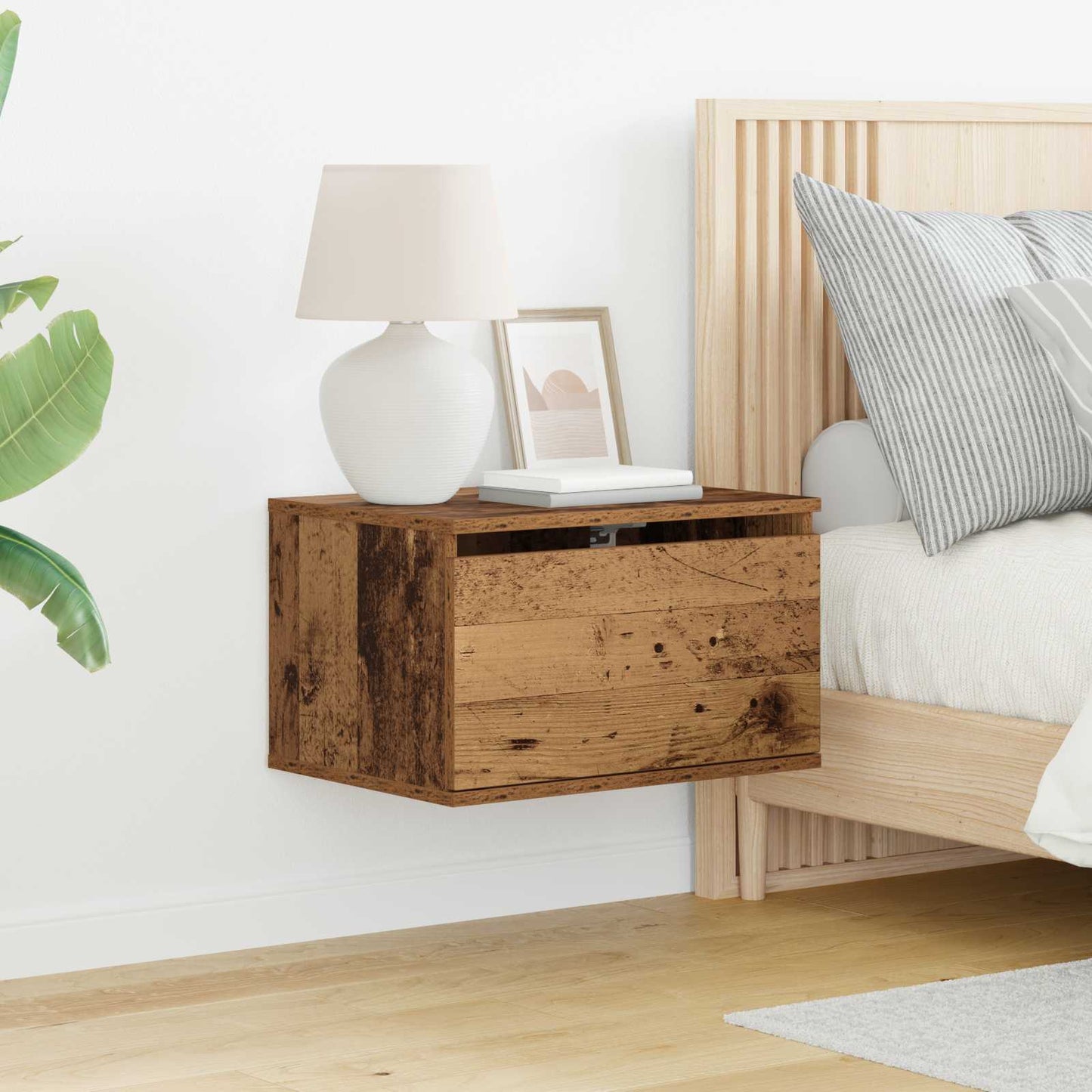vidaXL Wall-mounted Bedside Cabinet 2 pcs Old Wood 50 x 36 x 30 cm 1
