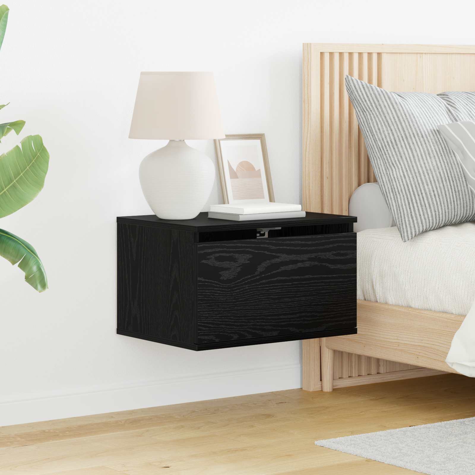 vidaXL Wall-mounted Bedside Cabinet 2 pcs Black Oak 50 x 36 x 30 cm 1