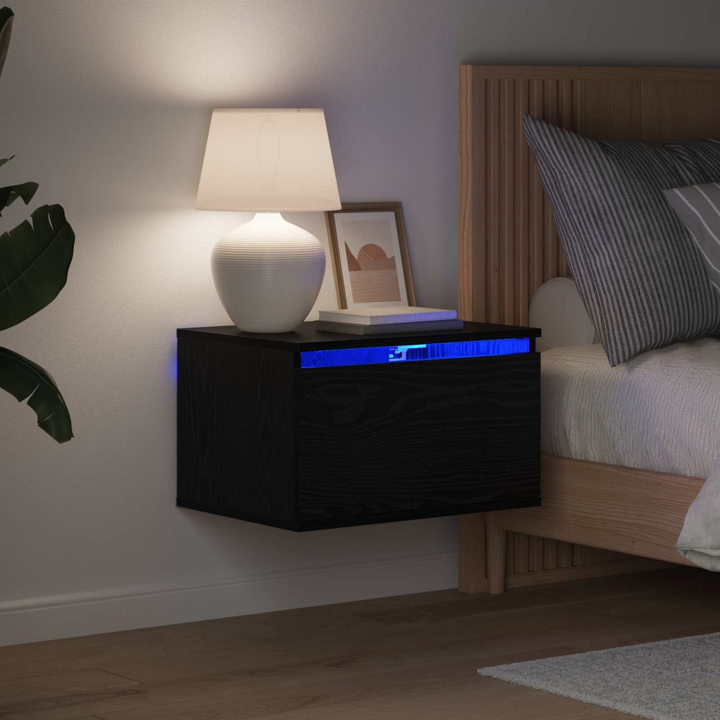 vidaXL Wall-mounted Bedside Cabinet 2 pcs Black Oak 50 x 36 x 30 cm 4