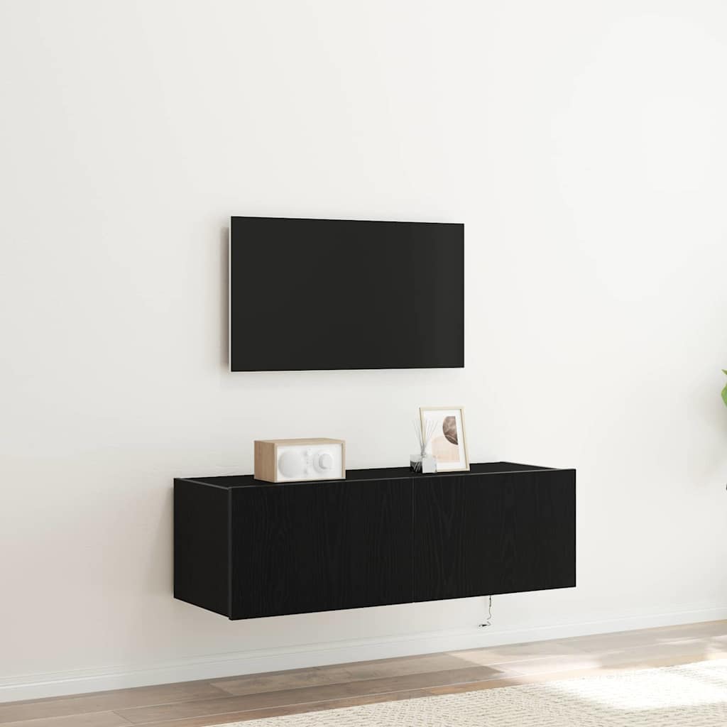 vidaXL TV Wall Cabinet 2 pcs Black Oak Engineered Wood 1