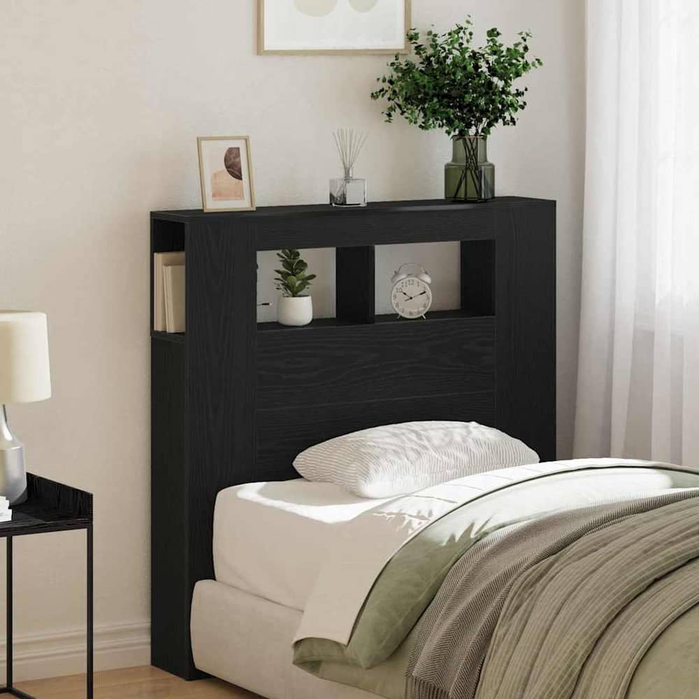 LED Headboard Engineered Wood Black Oak 100 cm