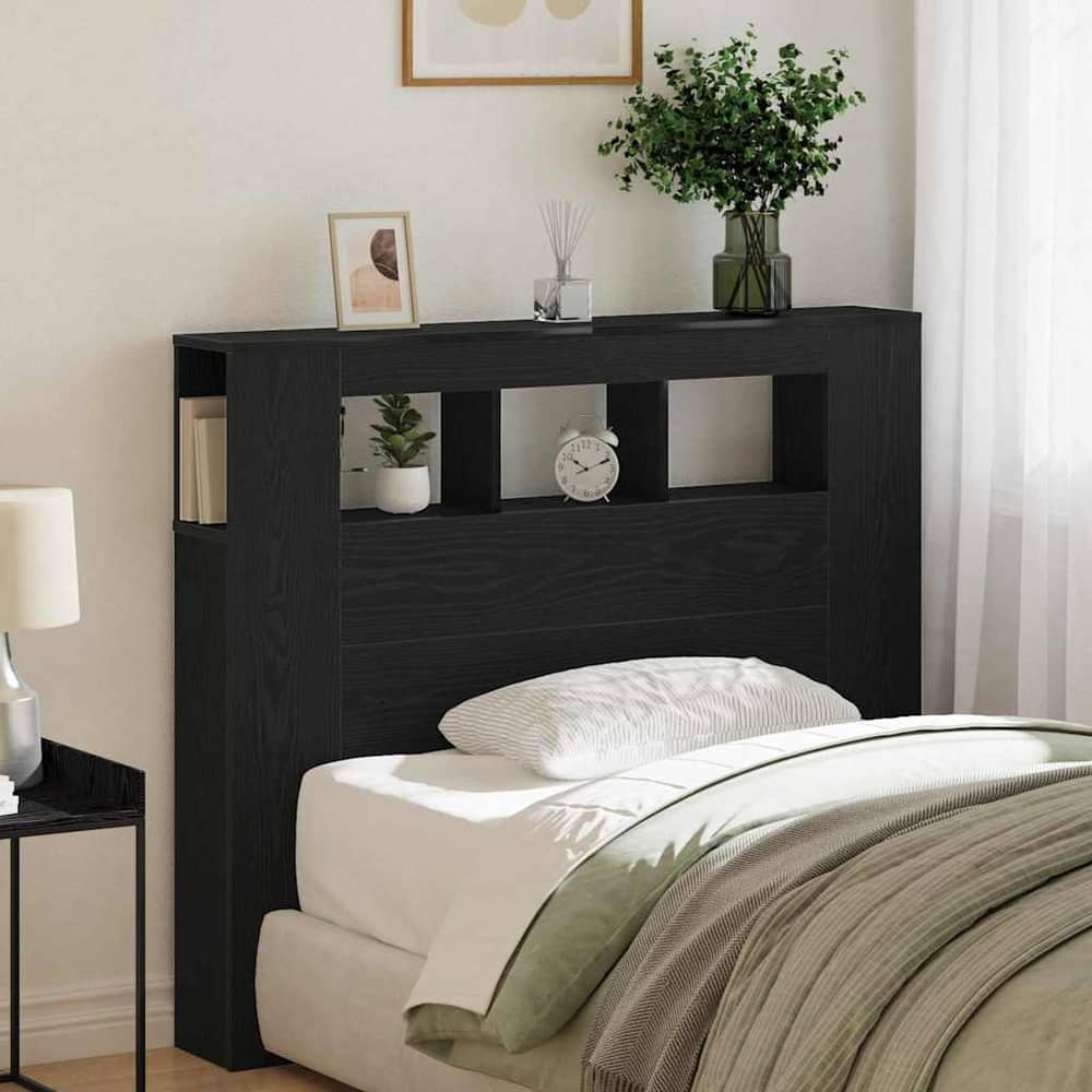 LED Headboard Engineered Wood Black Oak 120 cm