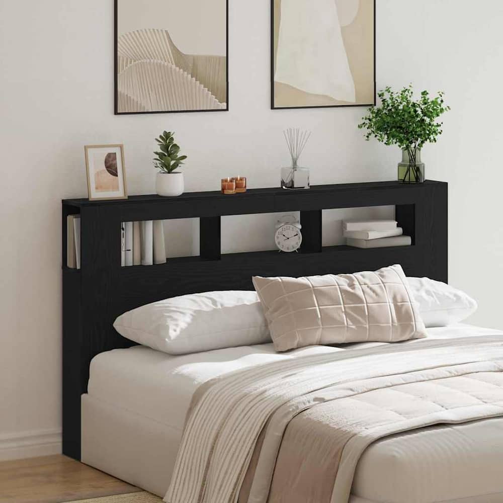 LED Headboard Engineered Wood Black Oak 180 cm