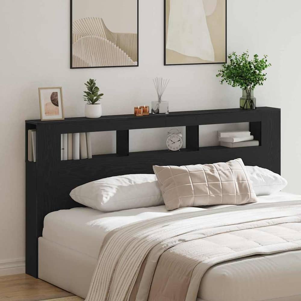 LED Headboard Engineered Wood Black Oak 200 cm