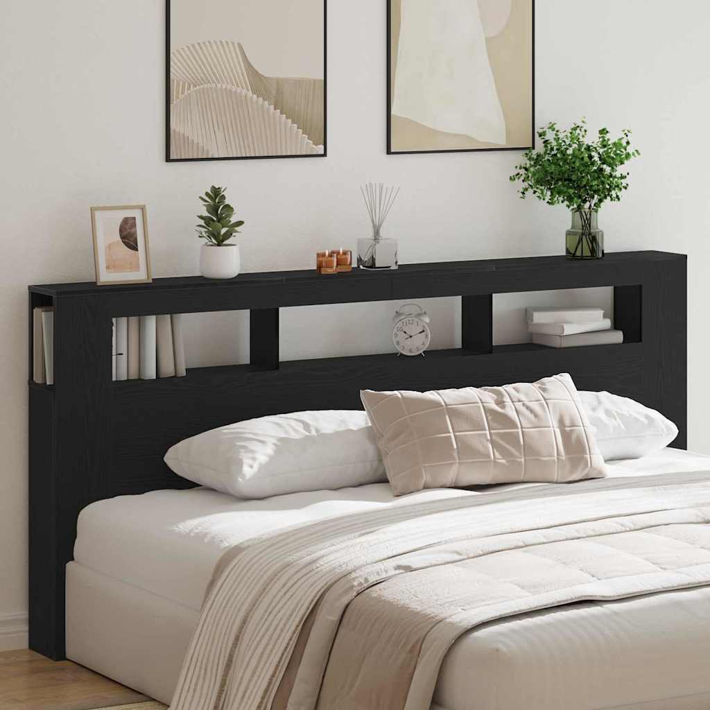 vidaXL LED Headboard Black Oak Engineered Wood 1